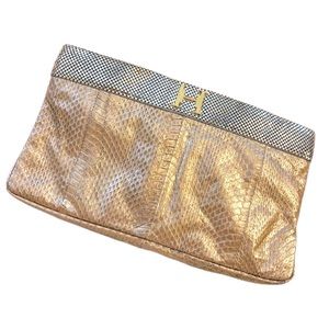 Halston Metallic Rose Snake Skin Clutch 💕